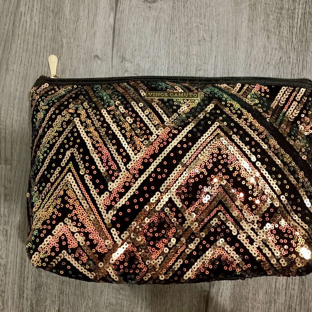 Vince Camuto Rose Gold Sequin Cosmetic Bag